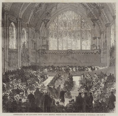 Præsentation af Lancashire Cotton Famine Memorial Window til Corporation of London i Guildhall af Sir John Charles Robinson