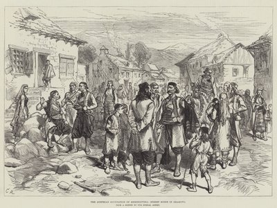 Den østrigske besættelse af Hercegovina, gadebillede i Grahovo af Sir John Charles Robinson
