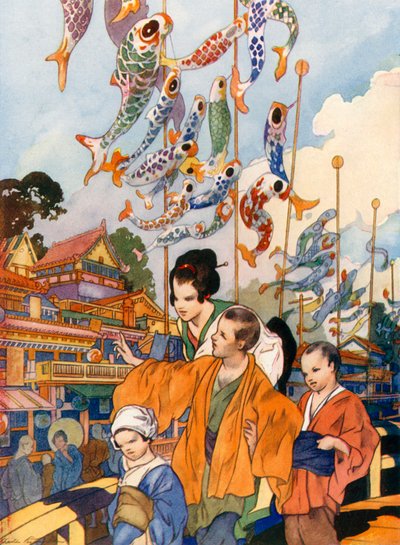 Flagfesten i Japan (farvelitografi) af Charles Robinson