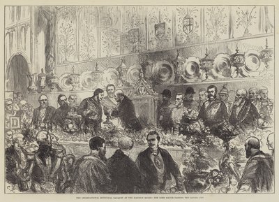 Den internationale kommunale banket i Mansion House, overborgmesteren bestod Loving Cup af Sir John Charles Robinson