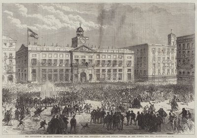 Revolutionen i Spanien, hænger revolutionens flag ud på de offentlige kontorer i Puerta del Sol, Madrid af Sir John Charles Robinson