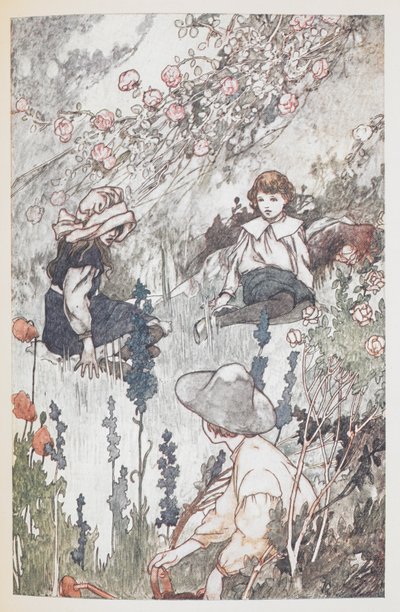 Børnene i den hemmelige have: Mary Lennox, Colin Craven og Dickon Sowerby. af Charles Robinson