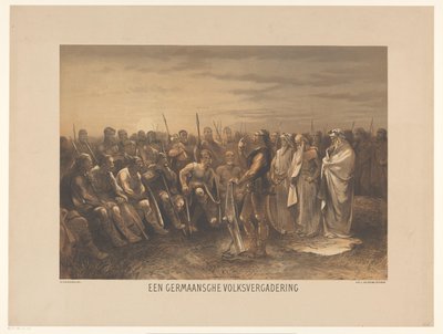 germansk forsamling En germansk folkeforsamling (titel på objekt) Serie på 24 nationale historieplader, for skole og hjem (serietitel) af Charles Rochussen