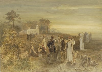 Munke går til en kirke, overvåget af en gruppe tyskere af Charles Rochussen