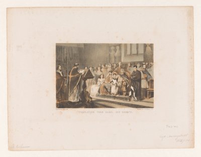 Præst læser for Karl den Store Oplæsning for Karel den Groote (titel på objekt) af Charles Rochussen