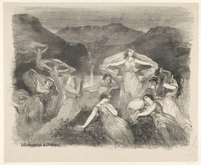 Scene fra balletten Zélie eller det magiske slør Meddelelser om balletter og skuespil opført i Amsterdam City Theatre (serietitel) af Charles Rochussen