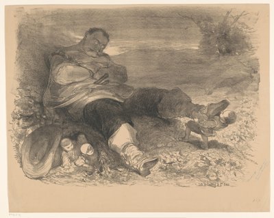 Scene fra stykket Lille tommelfinger Annoncering Billetter til balletter og skuespil opført i Amsterdam City Theatre (serietitel) af Charles Rochussen