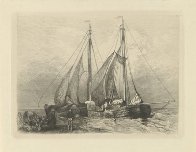 Sejlskibe på en strand af Charles Rochussen