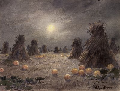 Autumn Harvest by Moonlight (wc på papir) af Charles Russell Loomis