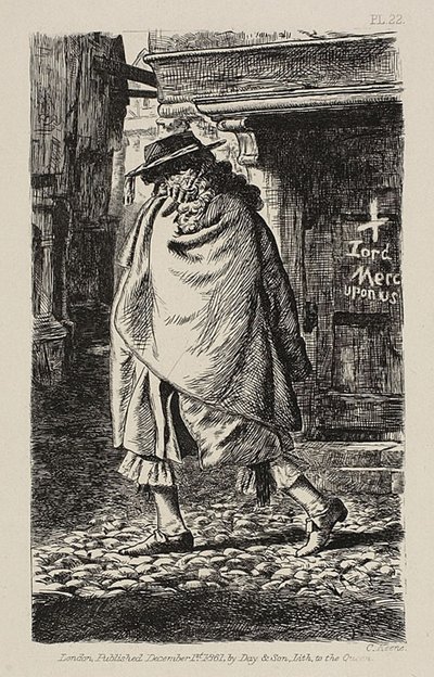 En beklædt figur, der passerer gennem gaden (på pestens tid i London) af Charles Samuel Keene