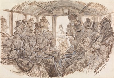 Interiør af en bus af Charles Samuel Keene