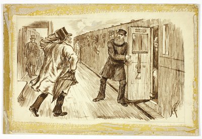 Mand fanger tog af Charles Samuel Keene