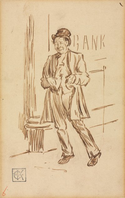 Studie af en beruset mand, der passerer en bank af Charles Samuel Keene