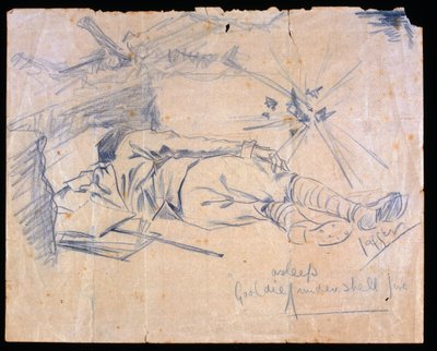 Løjtnant Leslie Gooldie sover under granatild, 1915 af Charles Sergeant Jagger