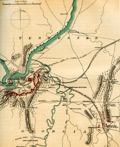 Kort over Chattanooga og dets forsvar, Tennessee, 1862-1867. af Charles Sholl