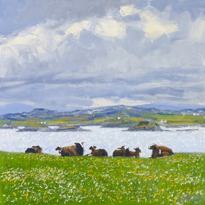 Døsende får, Iona, 2015 (olie på lærred) af Charles Simpson