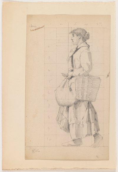 Fransk bondekone (grafit på freamvævet papir) af Charles Sprague Pearce