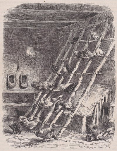 Besøg på en gård - The Roost, fra Le Magasin Pittoresque, ca. 1852. af Charles Tamisier