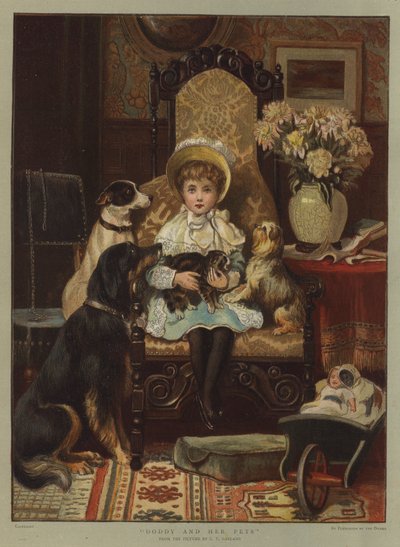 Doddy og hendes kæledyr (chromolitho) af Charles Trevor Garland