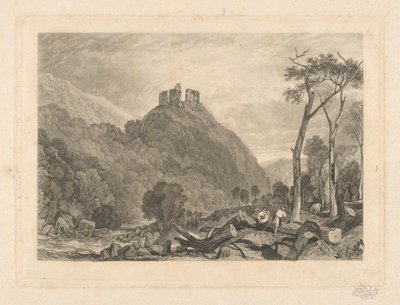Okehampton Castle, ved floden Okement af Charles Turner