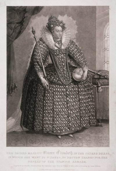Dronning Elizabeth I holder scepter og kugle, 1868 af Charles Turner