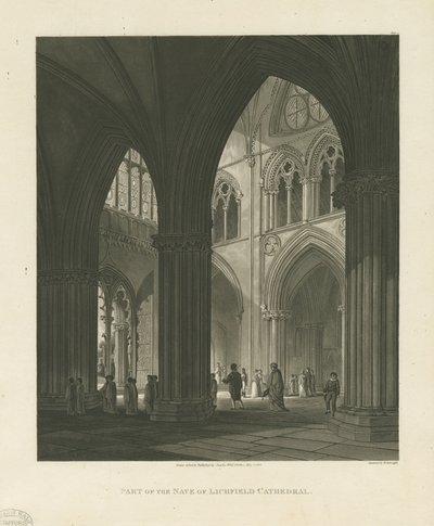 Interiør af Lichfield Cathedral - Nave: akvatintegravering af Charles Wild