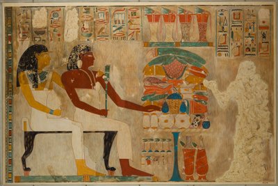 Vizier Rekhmire og hans mor Meryt med madofre, ca. 1928 (tempera på papir) af Charles Wilkinson