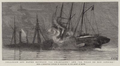Kollision ud for Havre mellem La Champagne og La Ville de Rio Janeiro af Charles William Wyllie