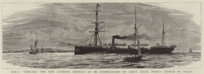 HMS Thrush, den nye kanonbåd, som snart skal bestilles af løjtnant HKH Prins George af Wales af Charles William Wyllie