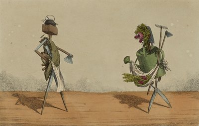 Animerede redskaber, plade 2, dedikeret til tømrerne og gartnerne i Storbritannien, ca. 1811 (håndfarvet radering) af Charles Williams