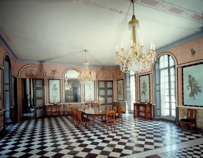 Udsigt over spisestuen på slottet Malmaison, residens for kejser Napoleon I (1769-1821), dekoreret af Charles Percier (1764-1838) og Pierre Francois Leonard Fontaine (1762-1853) 1800 Rueil Malmaison, musee du chateau af Charles and Fontaine Pierre Percier
