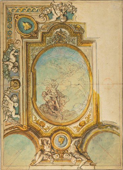 Studier til en loftsdekoration med Psykes apoteose (recto); Studier til en loftsdekoration med Psykes apoteose (verso) af Charles de la Fosse