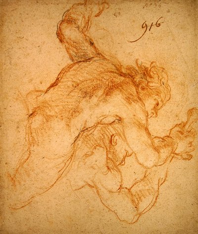 Study of Angels (rødt og sort kridt på papir) af Charles de la Fosse