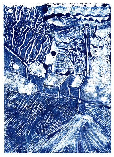 An Early Morning Walk, 2019 (monoprint) af Charlotte Orr