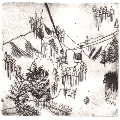 Mayrhofen-bjergene, 2015 (tørpunktsætsning og digital) af Charlotte Orr