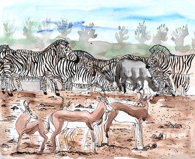 Safari 3, 2018 (blæk og akvarel) af Charlotte Orr