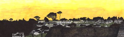 Solnedgang over Gylly Beach, 2020 (penselpenne) af Charlotte Orr