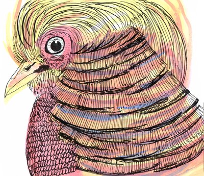 Tropical Bird, 2018 (pen, blæk og akvarel) af Charlotte Orr