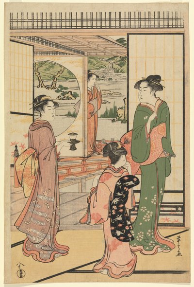Smukke kvinder ved en Yashiki (CBL J 2494) af Chobunsai Eishi