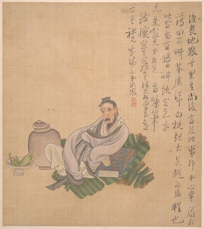 Figurer, blomster og landskaber, et blad dateret 1627. af Chen Hongshou