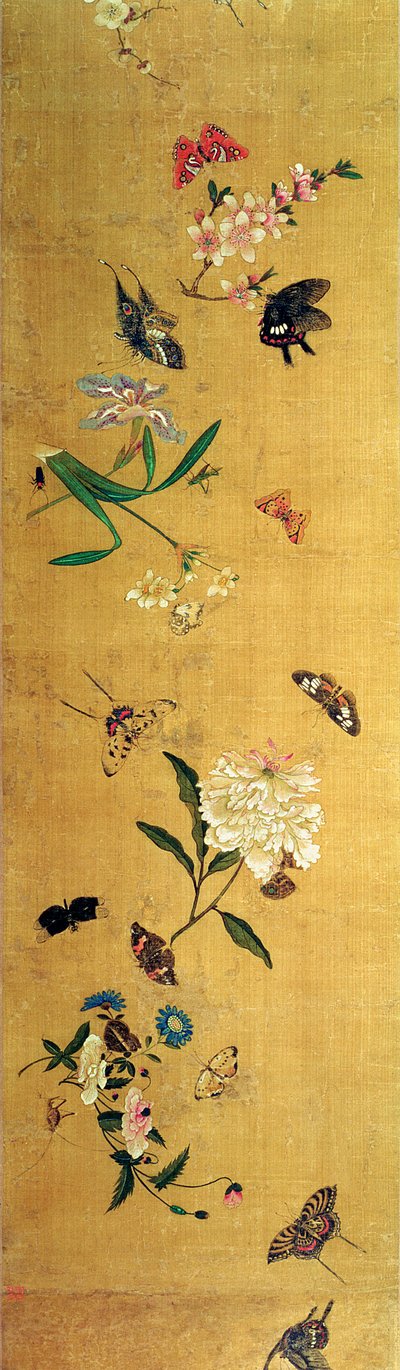 Hundrede sommerfugle, blomster og insekter, detaljer fra en håndrulle af Chen Hongshou