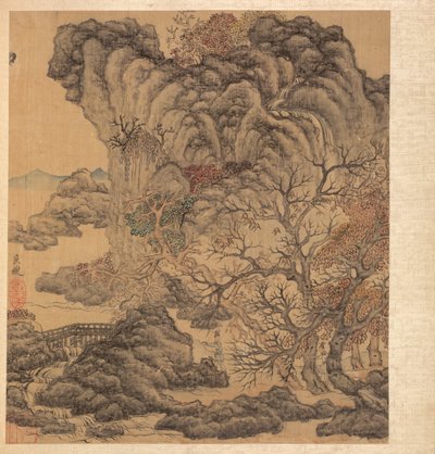 Malerier efter antikke mestre: Rejsende i et efterårslandskab, 1598-1652. af Chen Hongshou