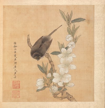 Malerier efter Ancient Masters: A Bird and Peach-Blossom Branch, albumblad af Chen Hongshou