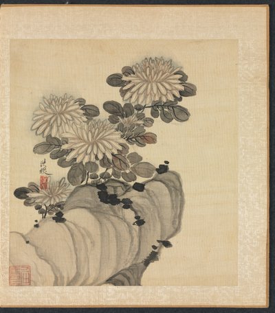 Malerier efter antikke mestre: Krysantemum og klippe, 1598-1652. af Chen Hongshou