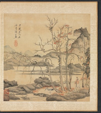 Malerier efter antikke mestre: Daoist og trane i efterårslandskab, 1598-1652. af Chen Hongshou