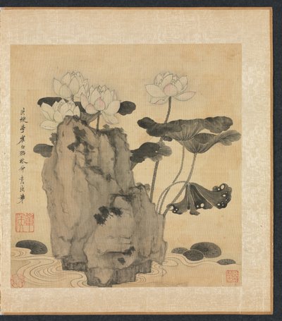 Malerier efter antikke mestre: Lotus og klipper, 1598-1652. af Chen Hongshou