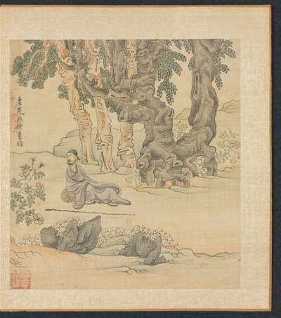 Malerier efter antikke mestre: Portræt af Zhongqing i et landskab, 1598-1652. af Chen Hongshou