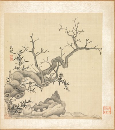 Malerier efter antikke mestre: Rock, Old Tree og Bamboo af Chen Hongshou