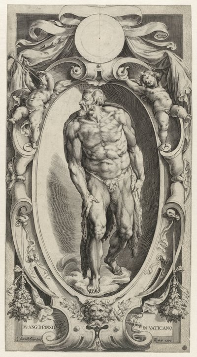 Johannes Døberen i en kartouche Figurer fra den sidste dom i Det Sixtinske Kapel (serietitel) af Cherubino Alberti
