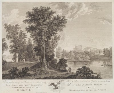 Udsigt over paladset i Gatchina fra parken, 1799-1800 af Chessky